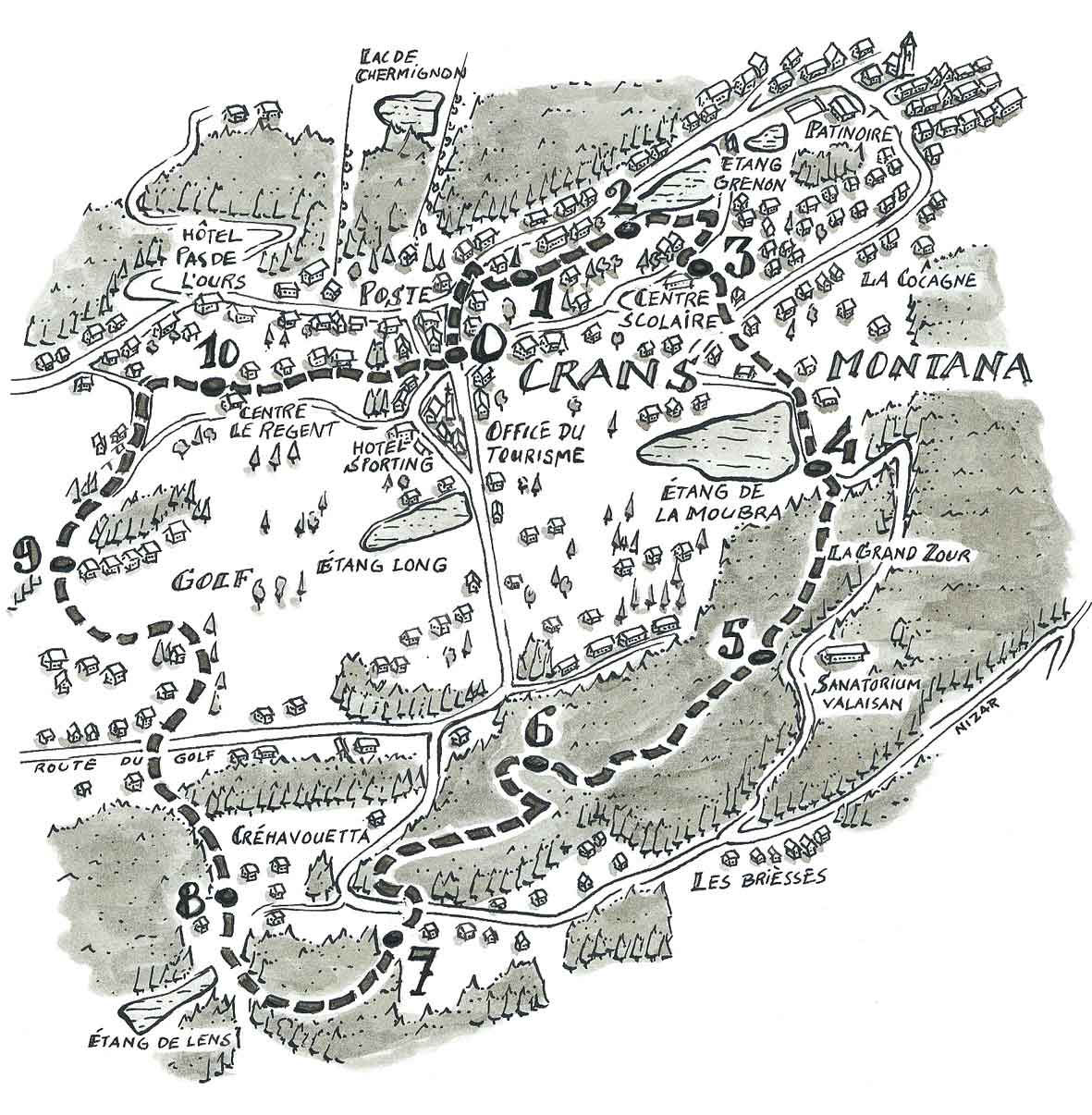 Carte du sentier qui parcourt la station et ses environs proches